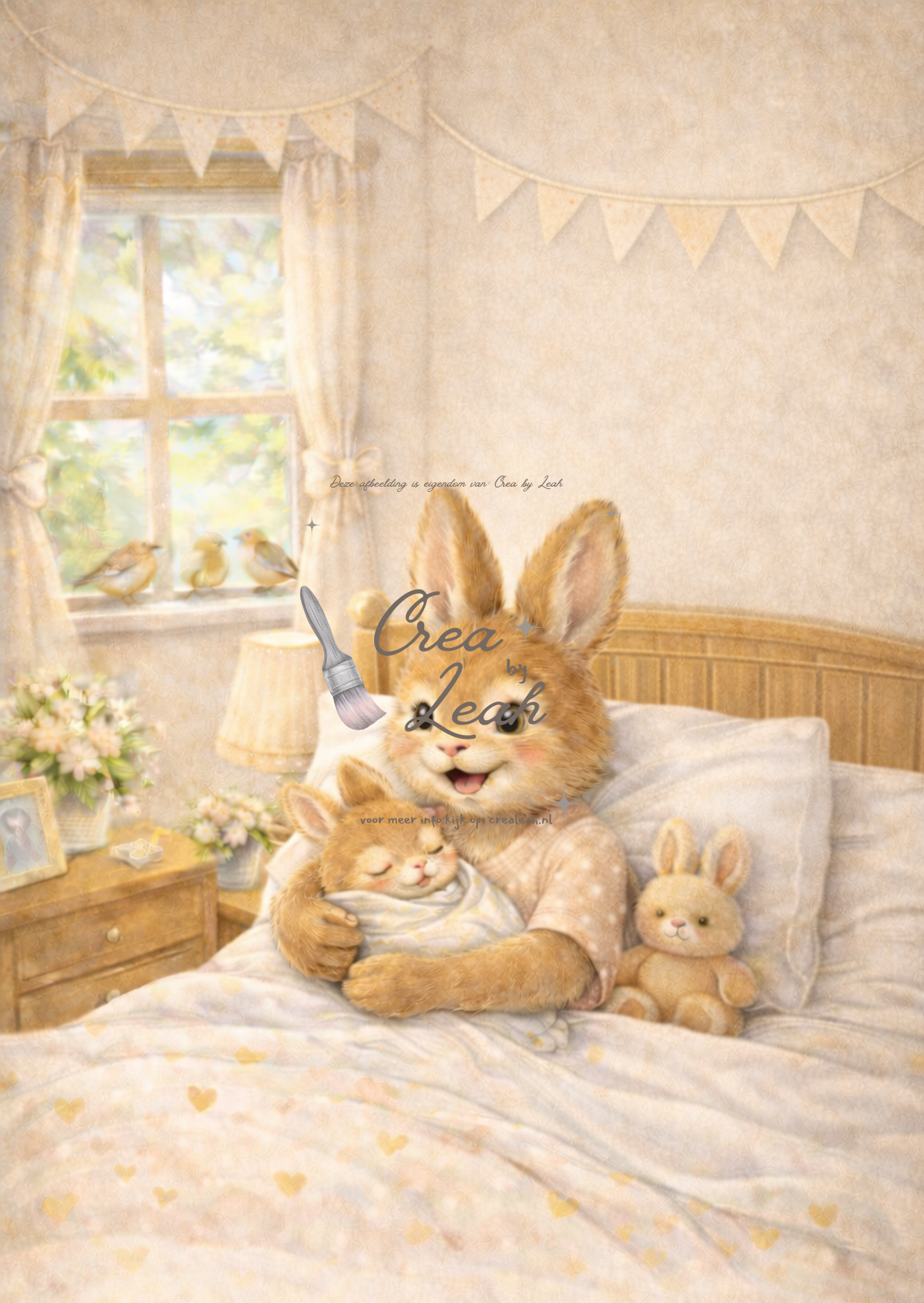 lief kaartje baby geboren met schattige konijnenfamilie