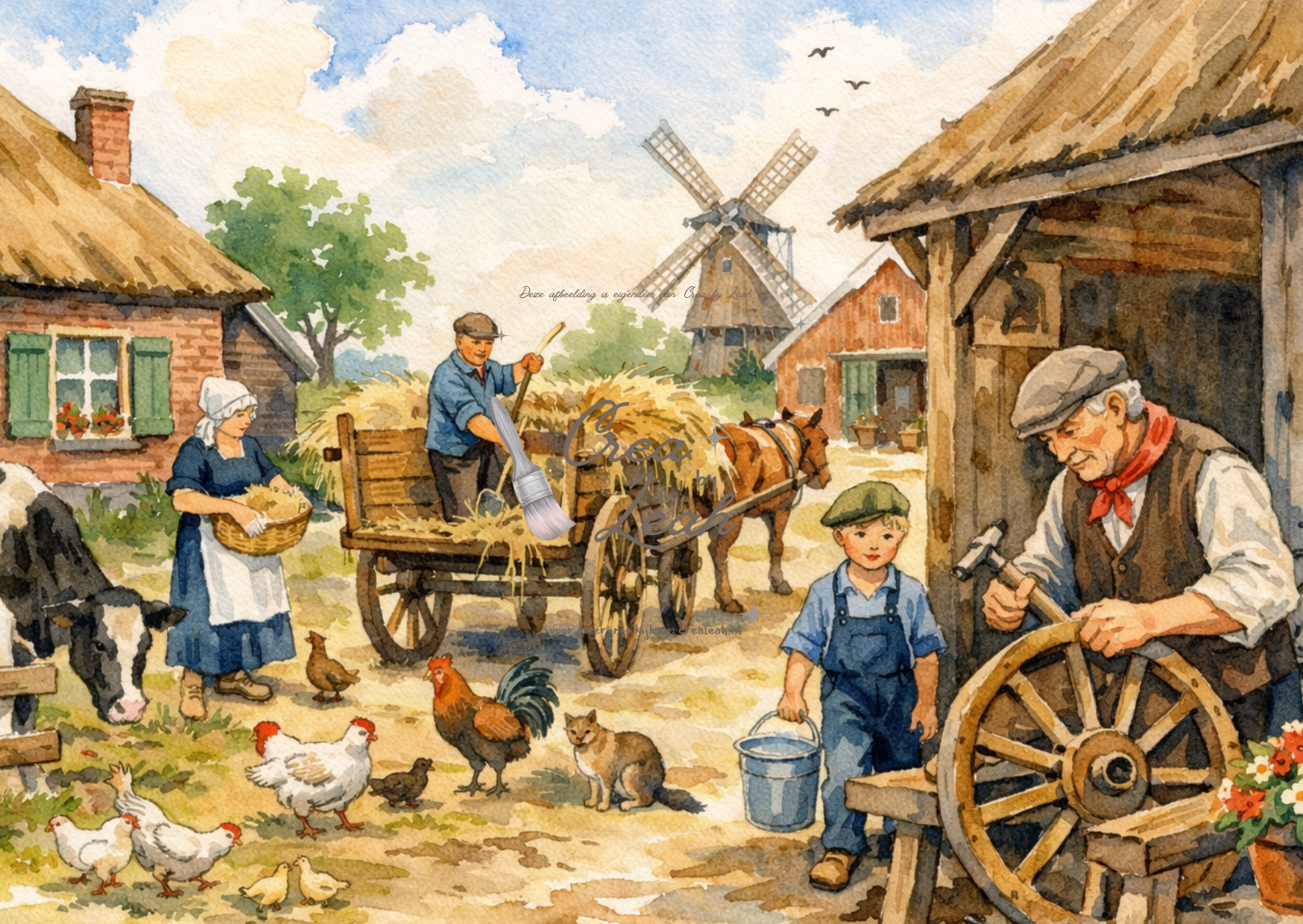 lief kaartje boerderij met dieren en hooikar