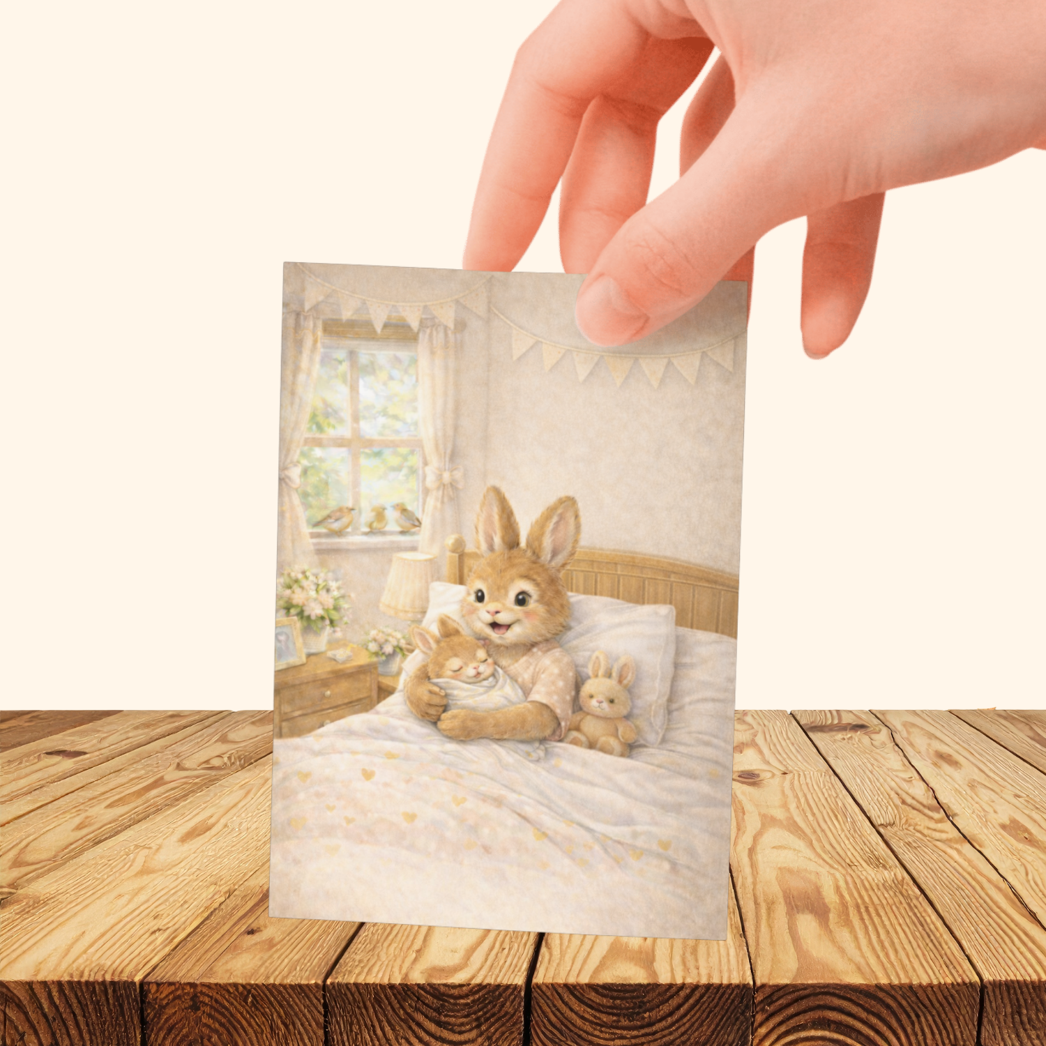 geboorte konijnen kaartje met mama konijn en baby