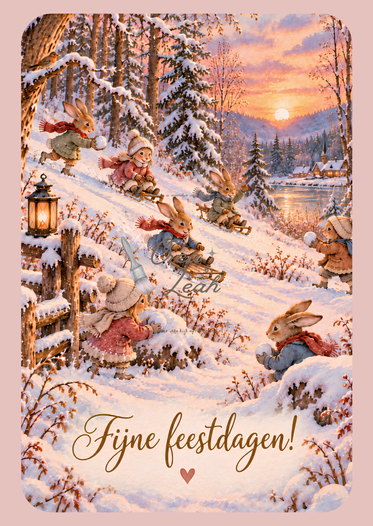 Feestdagenkaart Konijntjes In De Sneeuw - Afbeelding 2