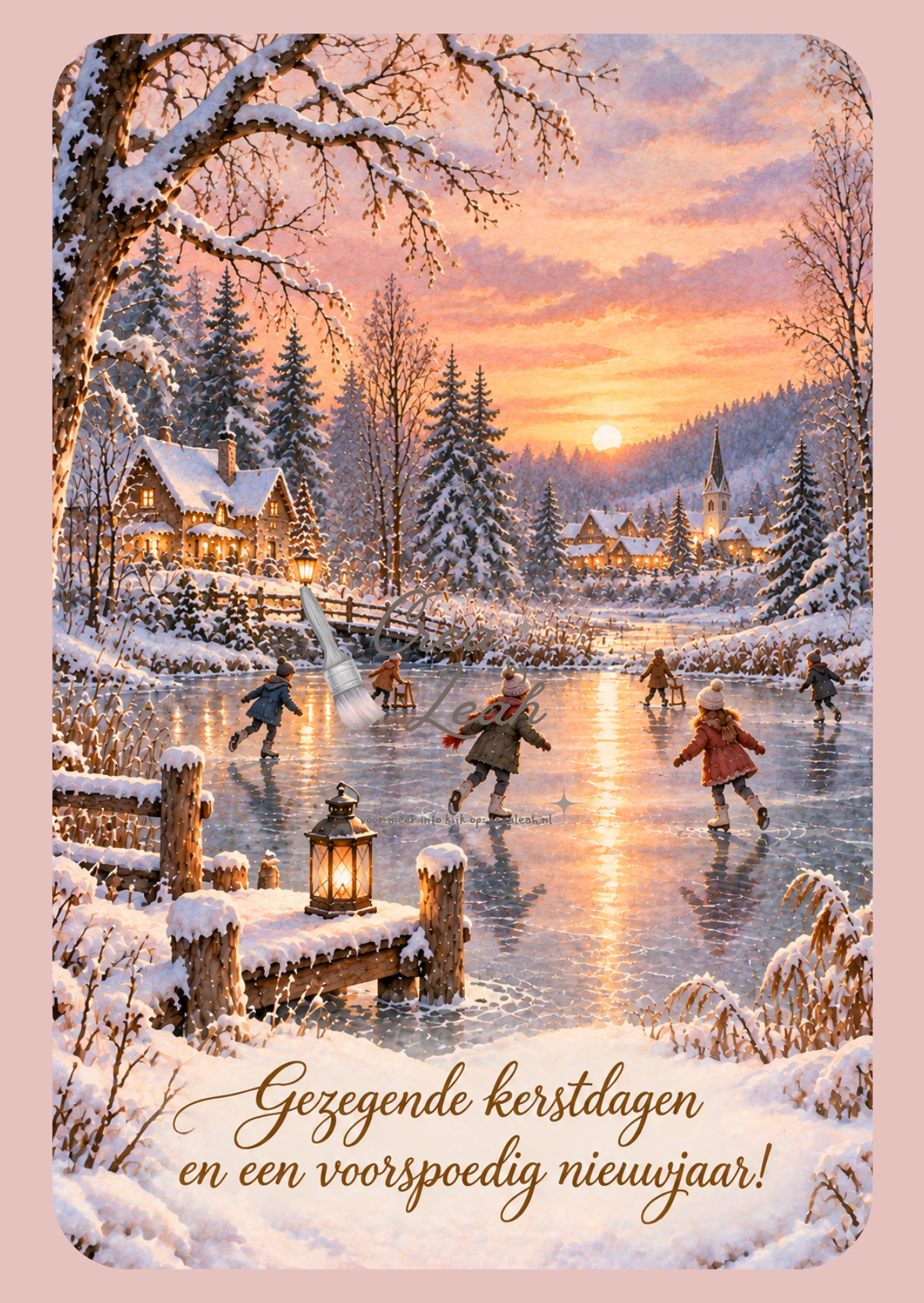 Kerst- en Nieuwjaarskaart Schaatsende Kinderen - Afbeelding 2